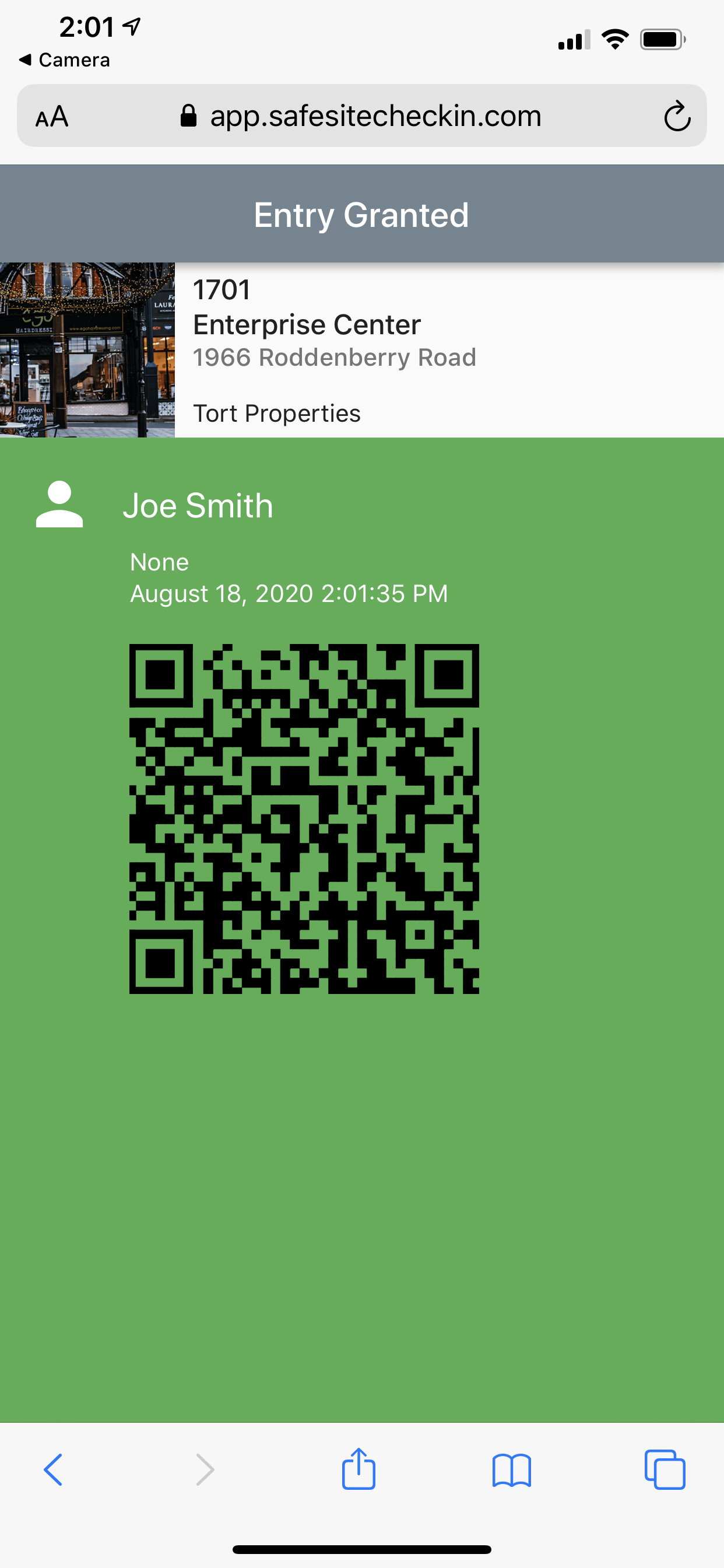 screenshot of Safe Site Check In
